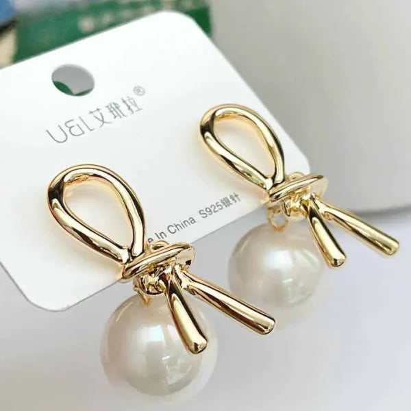 Knot Pearl Earrings Clip On Pearl Earrings Big Silver Grey
