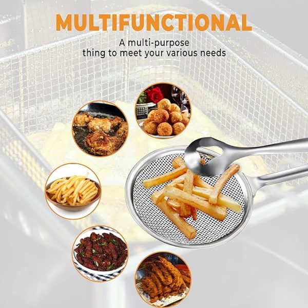 2 In 1 Frying Tong | Imported Small Multi-functional 2 In 1 Fry Tool Filter Spoon Strainer With Clip, Oil Frying Bbq Filter Stainless Steel