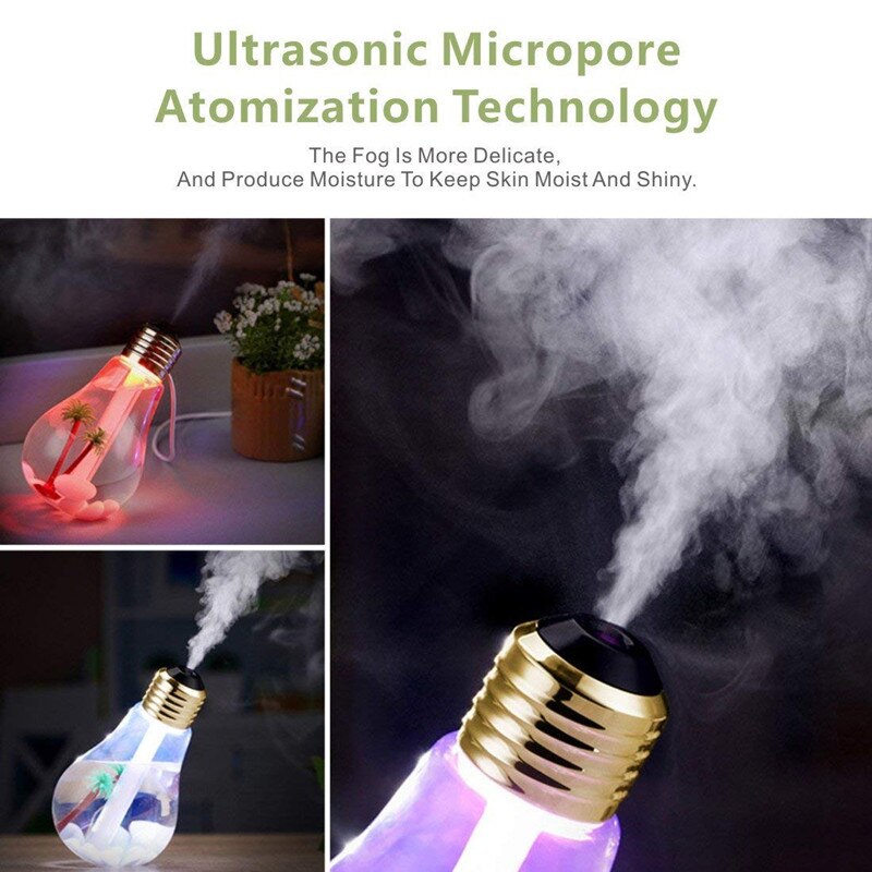 Bulb Essential Oil Humidifier Ultrasonic Diffuser LED Night Light Air Freshener 400ML