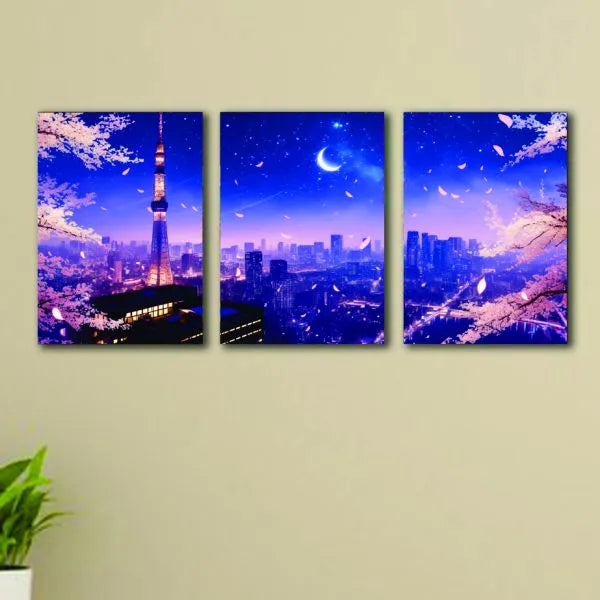 3pcs Blue City Sticky Photo tile Wall Frames