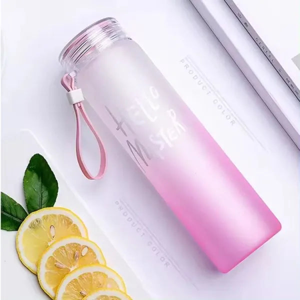Frosted Glass Water Bottle With Hello Master Decal Logo