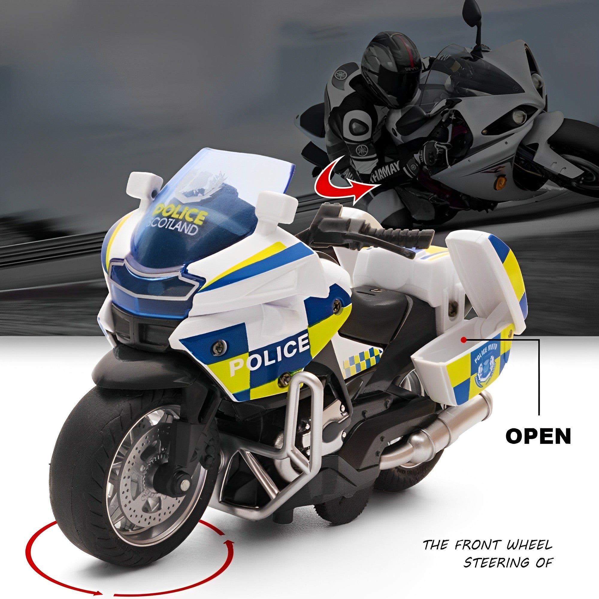 1:14 Friction Powered Alloy Die-Cast Motorbike With Cool Lights Effects And Music