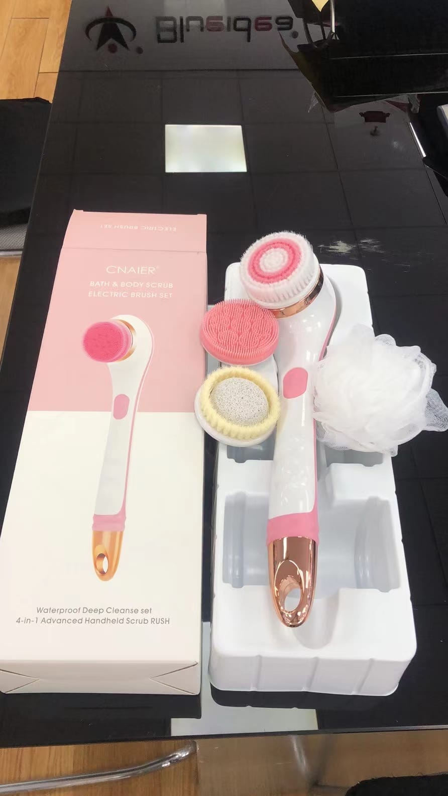 Cnaier Bath And Body Scrub Electric Brush Set – Rechargeable 4 In 1