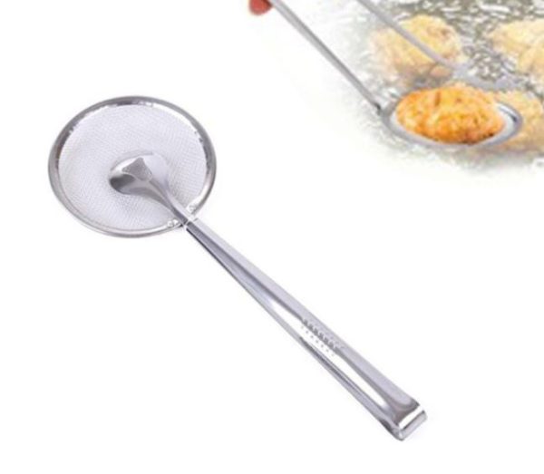 2 In 1 Frying Tong | Imported Small Multi-functional 2 In 1 Fry Tool Filter Spoon Strainer With Clip, Oil Frying Bbq Filter Stainless Steel