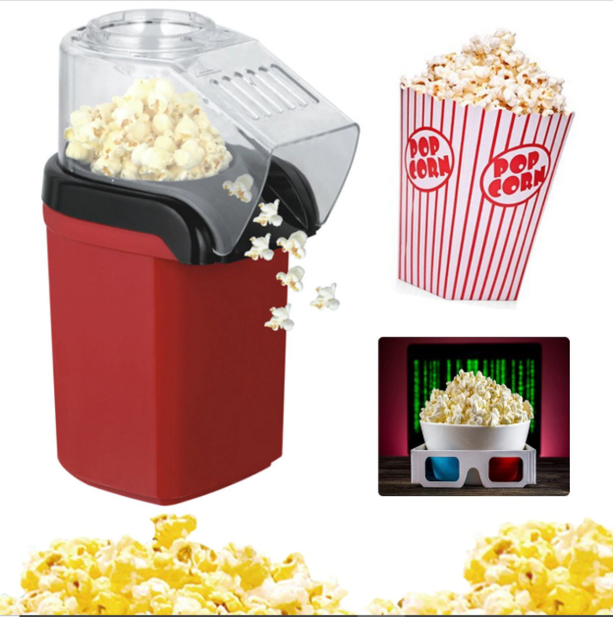 1200W Oil Free Popcorn Maker Machine with Measuring Cup