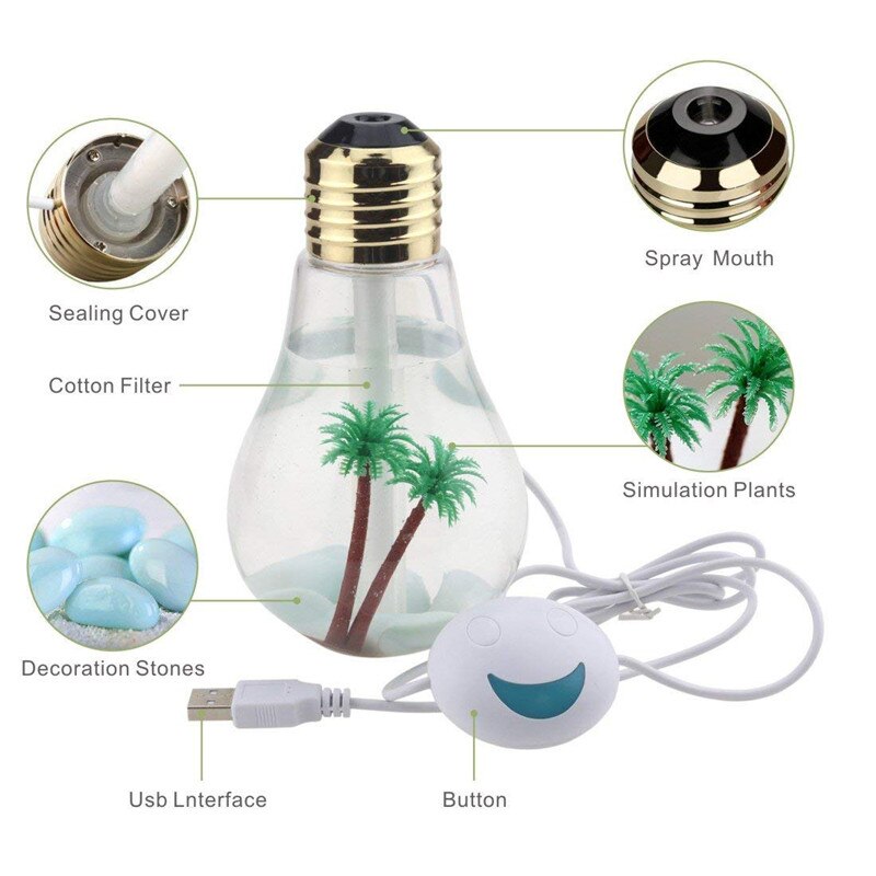 Bulb Essential Oil Humidifier Ultrasonic Diffuser LED Night Light Air Freshener 400ML