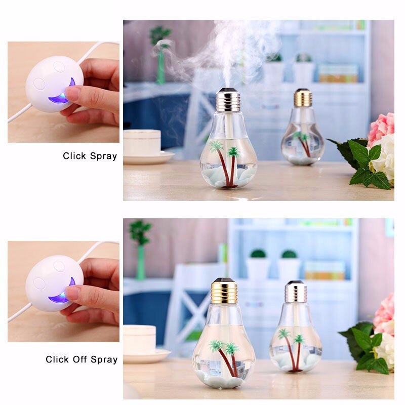 Bulb Essential Oil Humidifier Ultrasonic Diffuser LED Night Light Air Freshener 400ML