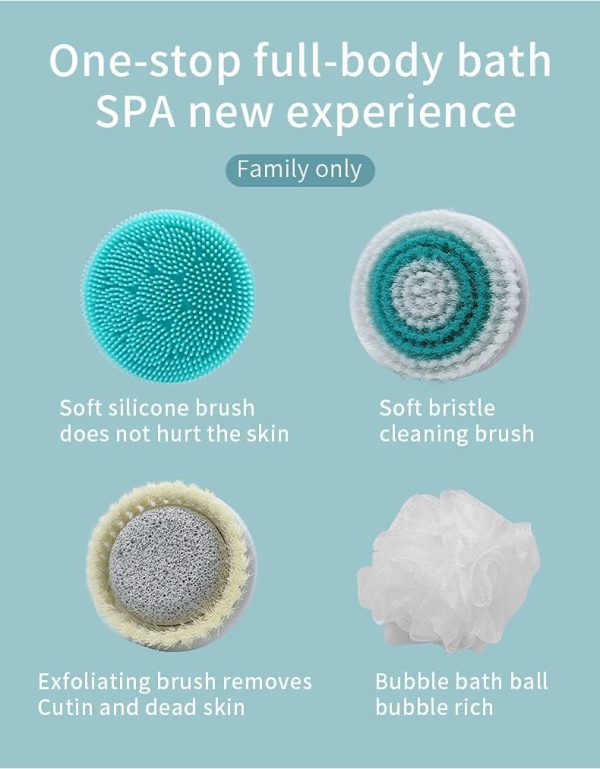 Cnaier Bath And Body Scrub Electric Brush Set – Rechargeable 4 In 1