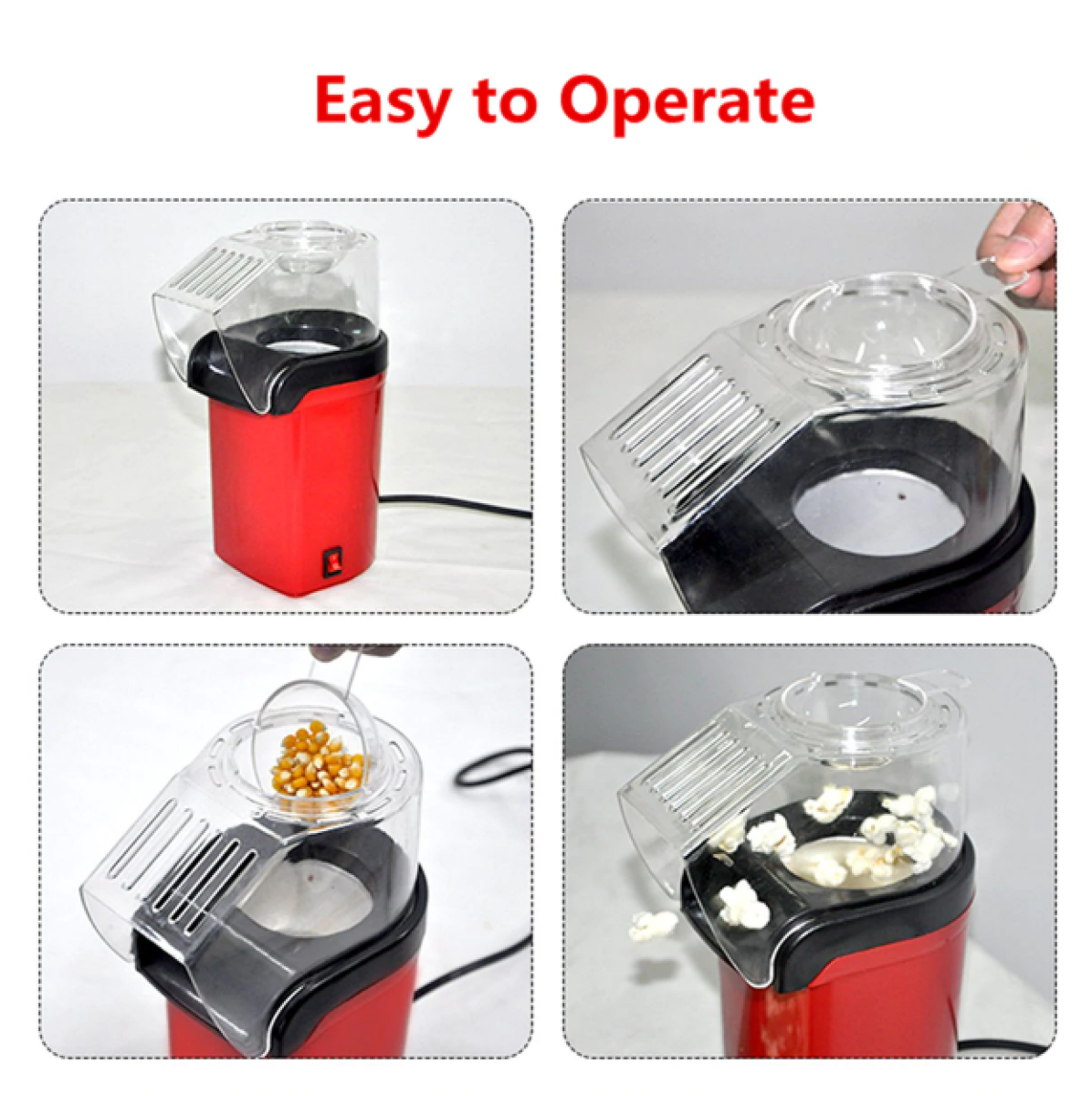 1200W Oil Free Popcorn Maker Machine with Measuring Cup